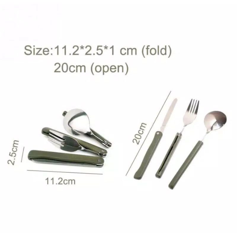 CUTLERY TRAVEL SPOON / SENDOK MAKAN LIPAT ARMY, (SENDOK MAKAN, GARPU, & PISAU TAJAM), SENDOK CAMPING