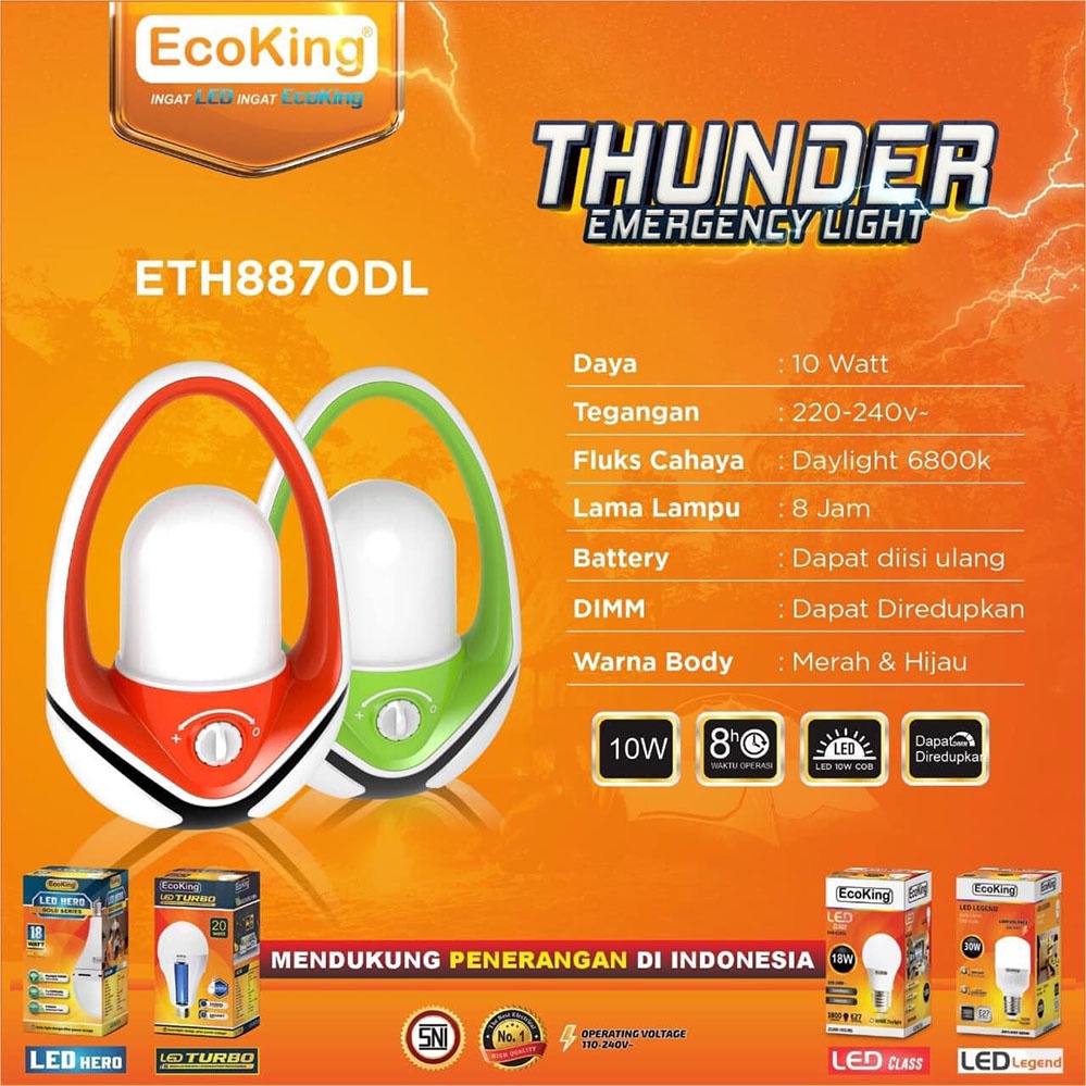 ECOKING Lampu Emergency Darurat LED 10W Watt THUNDER ETH8870DL ORIGINAL