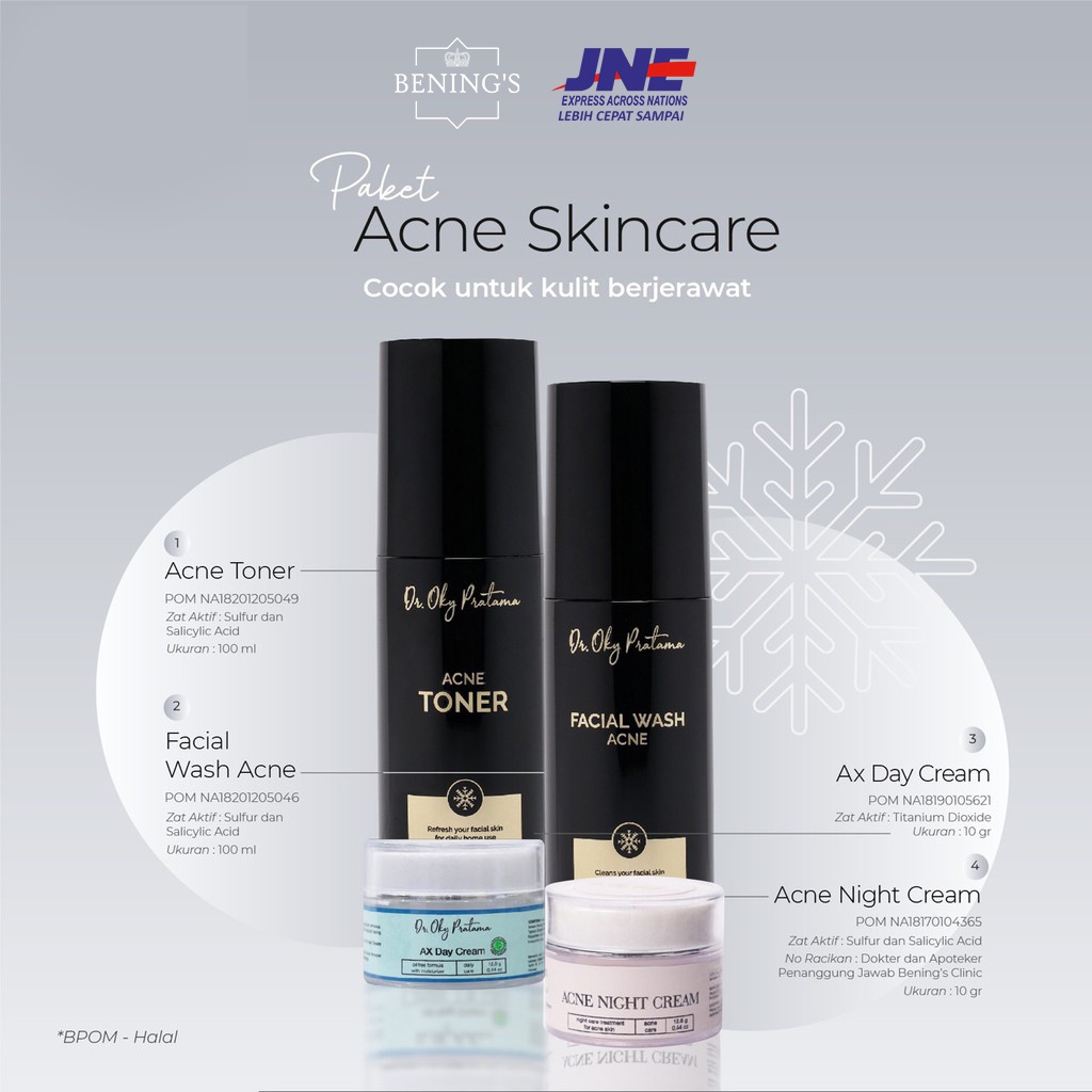 Benings Clinic Paket Acne Skincare | Paketan Jerawat dan Beruntusan | Kemasan HITAM