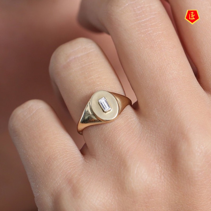 [Ready Stock]Creative 14K Gold Inlaid Square Diamond Signet Ring