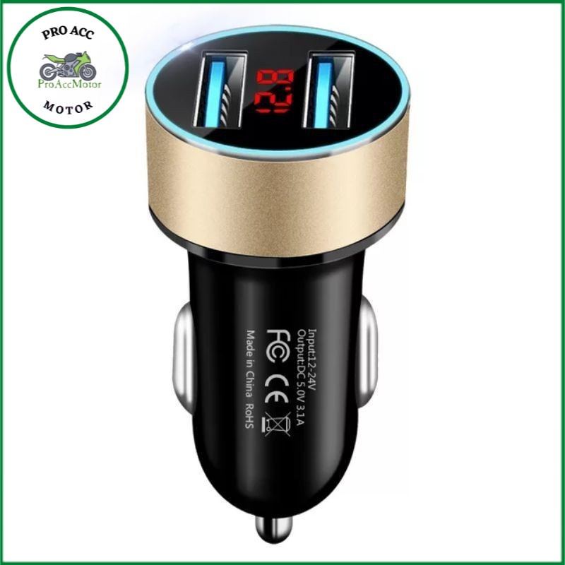 Car Charger Colokan Charger Mobil dan sepeda motor 2 Ports 3.1A 12V-24V