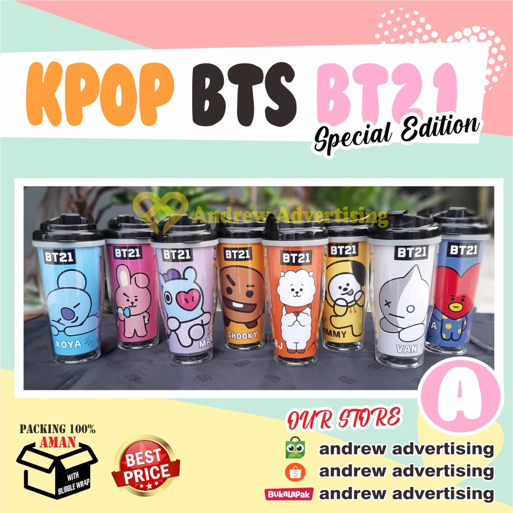 BOTOL MINUM KPOP BTS / BT21 MERCHANDISE KPOP / TUMBLER CHIMMY KOYA COOKY TATA RJ MANG SHOOKY VAN