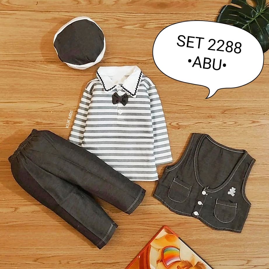 Koko Bayi Anak Laki - Laki / Setelan Bayi Motif Rompi Set 2288 Free Peci