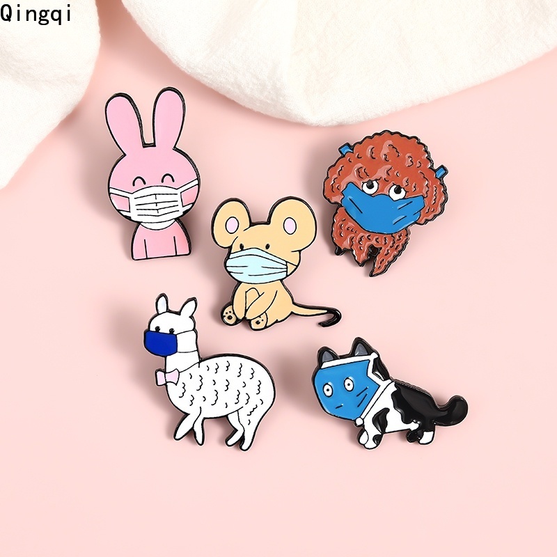 Bros Pin Enamel Desain Kartun Hewan Kucing Anjing Kelinci Tikus Alpaca Untuk Anak