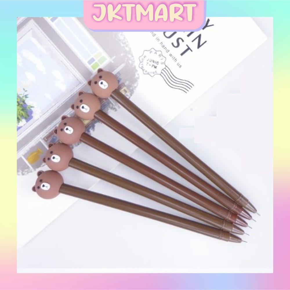 

⭐ JKTMART ⭐ Pulpen Karakter Lucu Model Brown Cute Tinta Gel Black Pena R077