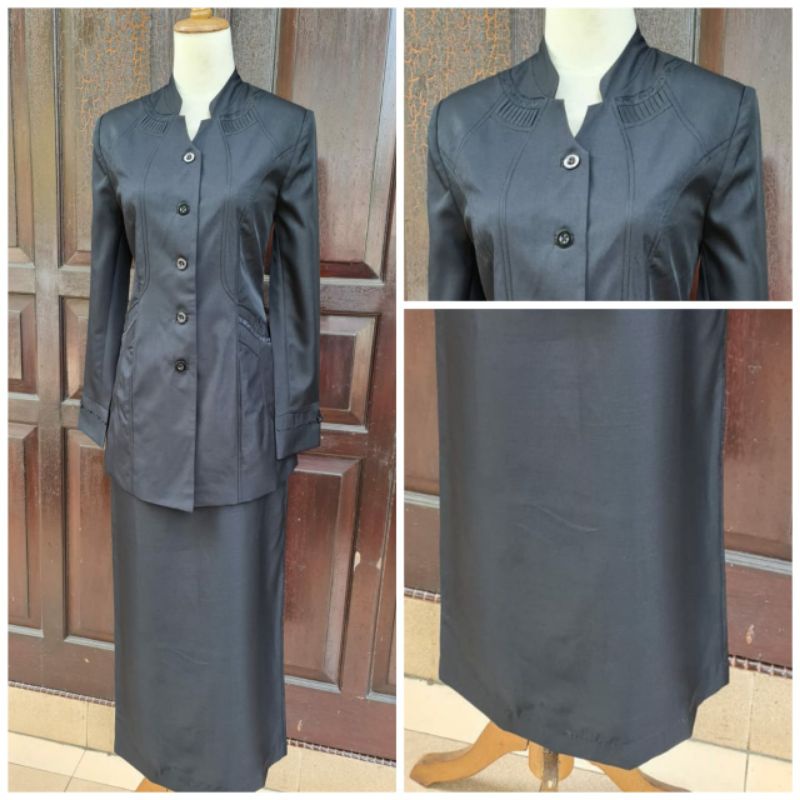 BLAZER SERAGAM KERJA PEMDA GURU PNS KANTOR HITAM MUSLIM ROK