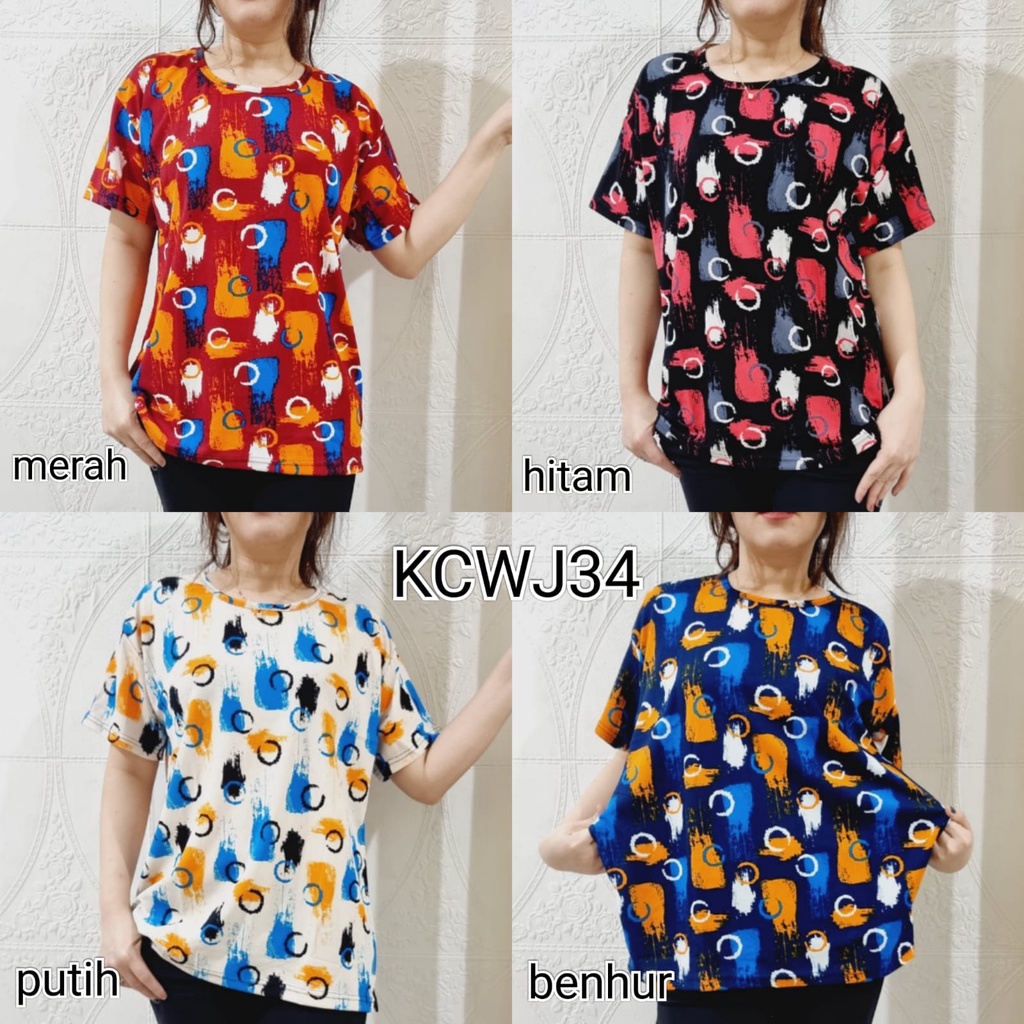 KCWJ34 # ATASAN WANITA JUMBO CORAK ABSTRAK CAT / KAOS JUMBO WANITA / KAOS CORAK JUMBO / KAOS MURAH