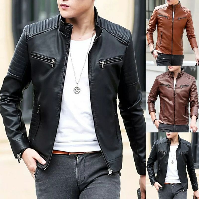 PREMIUM Jaket Kulit Pria Elegant Brownie ARL 033 Silverstone RFLA Ariel Noah Sintetis 90 Mirip Kulit