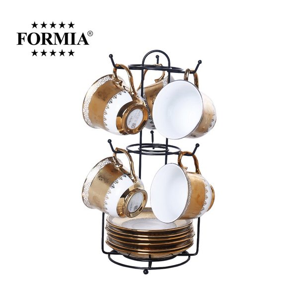 Cangkir Set I Tea Set FORMIA 12 pcs With Chrome Stand I Cup And Saucer