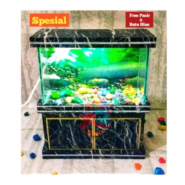 Aquarium Mini Kabinet BONUS PASIR BATU HIAS Lampu Led Ikan Aquarium Mini Kabinet BONUS PASIR BATU HIAS Lampu Led Ikan