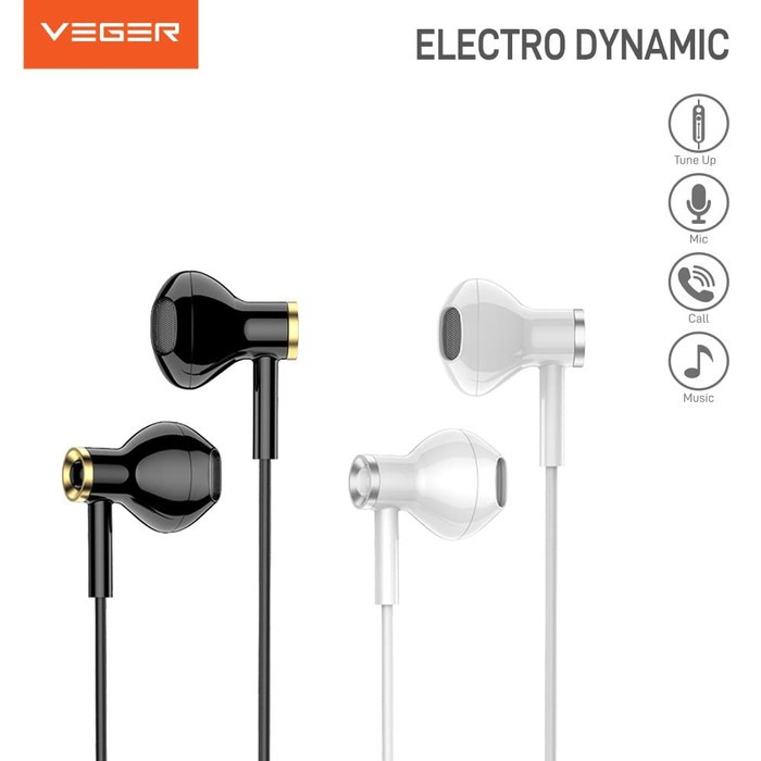 VEGER V208R Wired Earphone 3.5mm + Mic Electro Dynamic Bass Handsfree