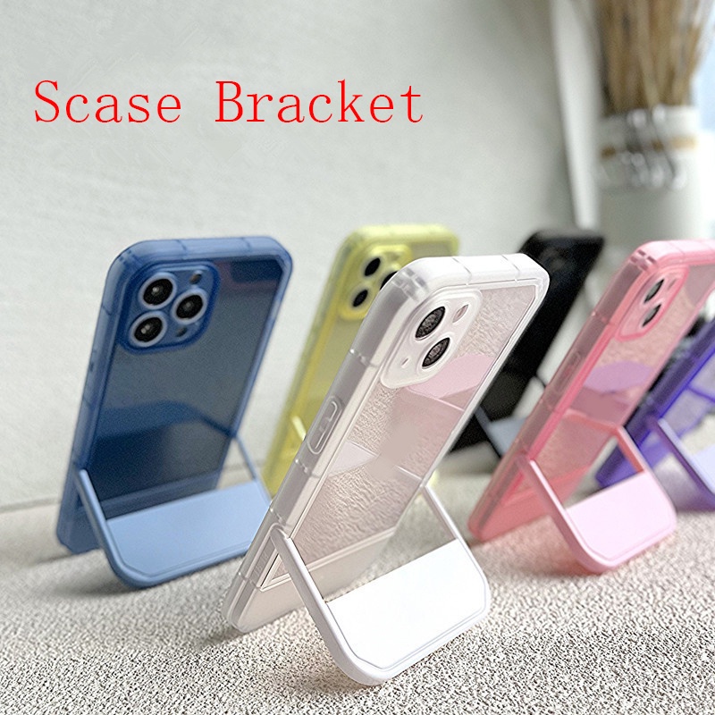 IPHONE Casing Bracket Transparan Lembut Shockproof Kompatibel Untuk Iphone11 14 12 13 Pro X XR XS Max 6 6s7 +8 Plus TPU Silikon Lucu Phone Cover Casing