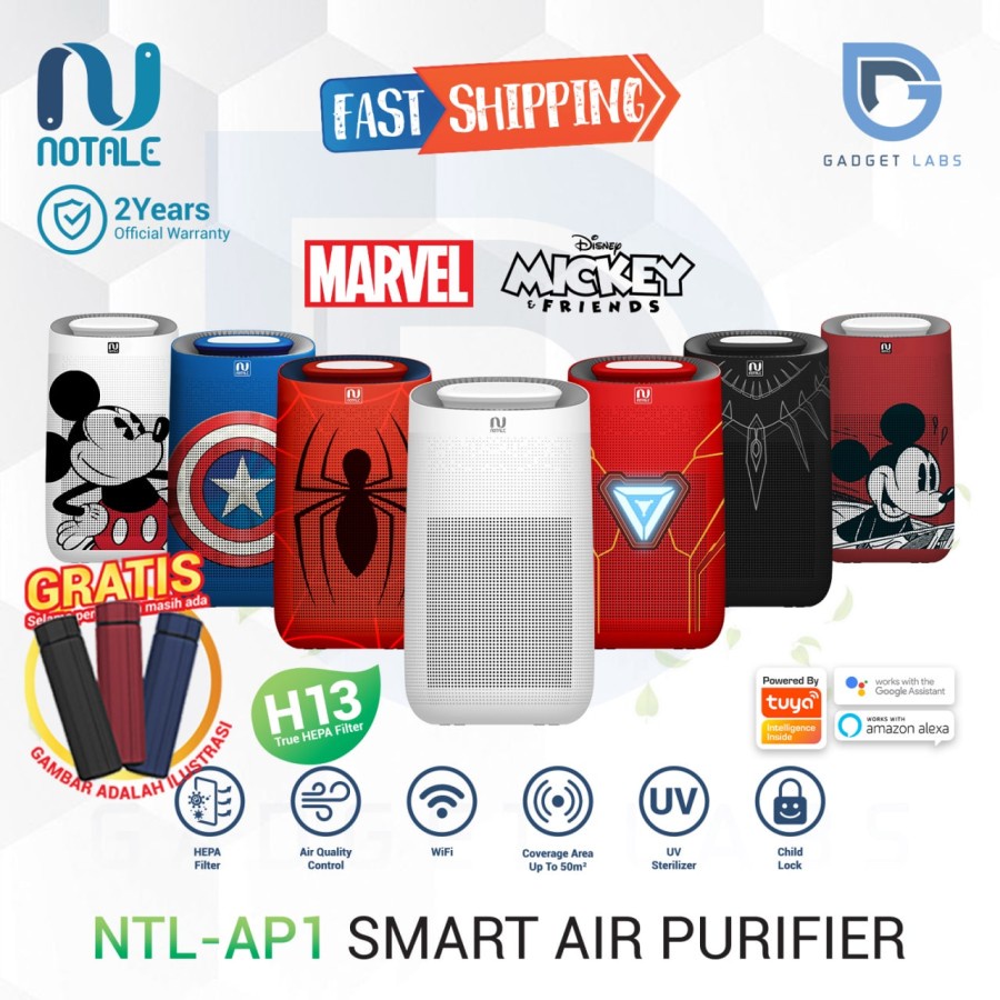 Notale Air Purifier HEPA Filter 13 UV Sterilizer 3 in 1 - Garansi Resmi