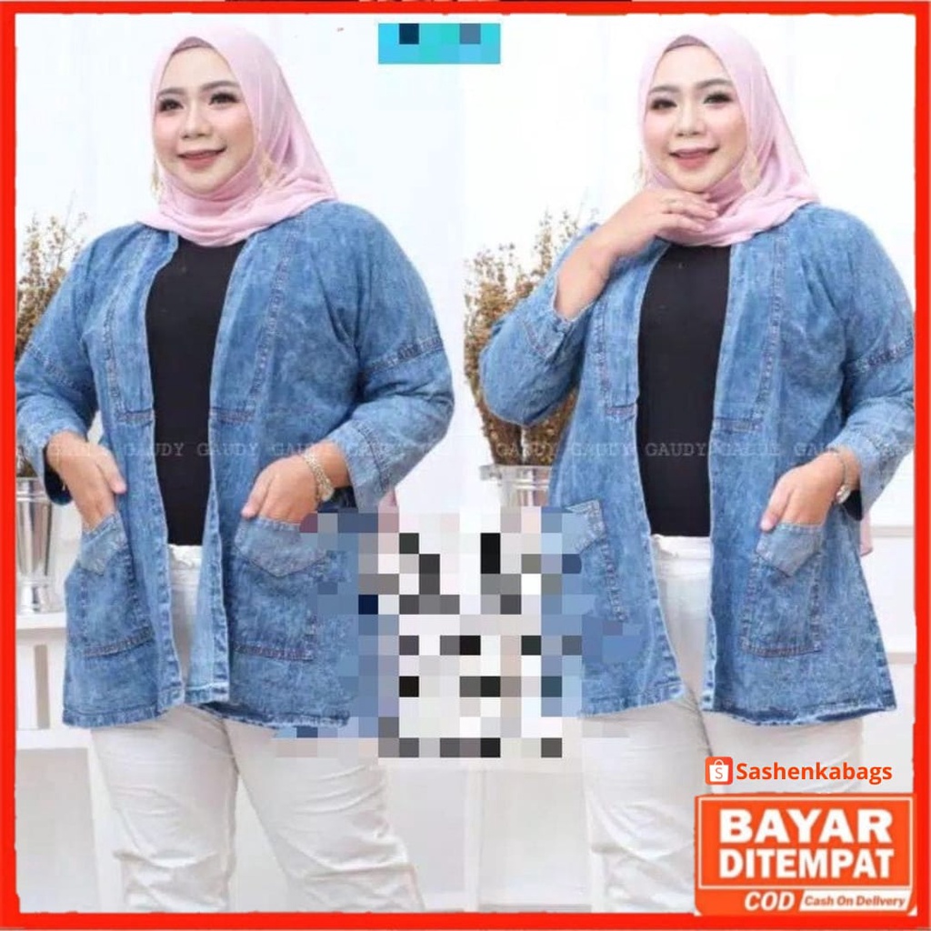 SUNSAY Blazer Wanita Jumbo Bahan Denim Outer Bigsize Fadhil Blazer Jeans