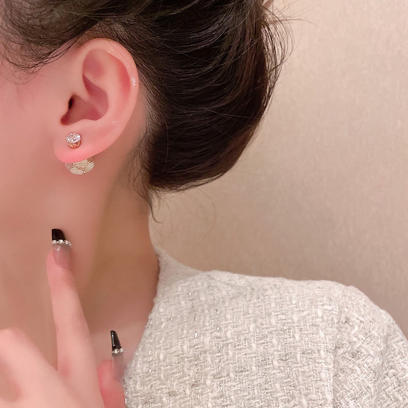Anting Stud Bahan 925 silver needle Aksen Zirkon Opal