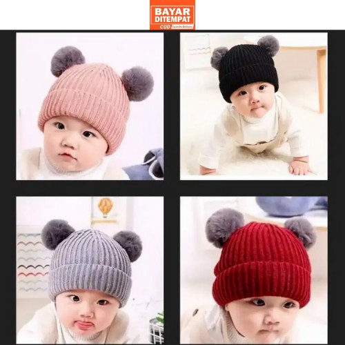 Kupluk Pompom Polos Bayi Anak Usia Usia 0 Sampai 2 Tahun Bahan Rajut