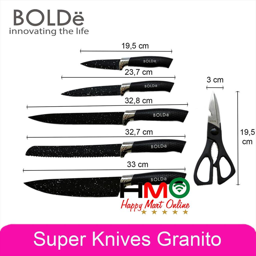 Bolde Super Knives Granito 7 Pcs Pisau Gunting Dapur Set Granit Bolde Knife Set Granite