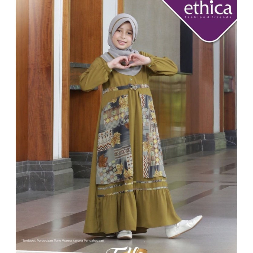 SET GAMIS ANAK SETELAN HIJAB KHIMAR JILBAB KAGUMI KIDS 106 AUTUMN HONEY ORIGINAL ETHICA ELFA DRESS B