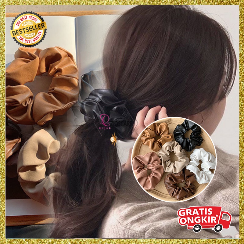 Ikat Rambut Scrunchie Korea Perempuan Dewasa Polos Bahan Kulit Sintetis Aksesoris Rambut AK200