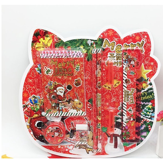 

tulis-alat-paket- kado natal, alat tulis set tema natal, stationary x'mas souvenir natal -paket-