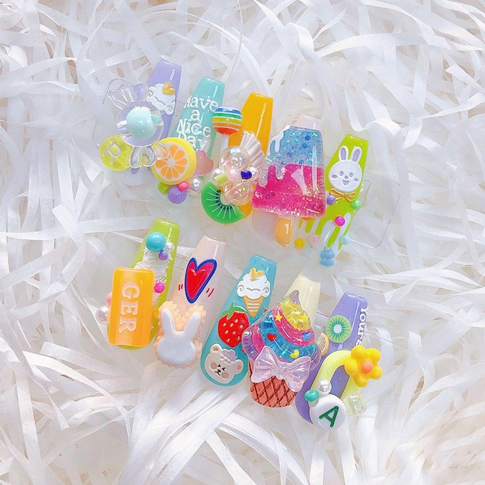 Rebuy Animals Nail Art Stiker Kartun Relief Floret Strawberry Aplikasi Beruang Kecil Manicure Aksesoris