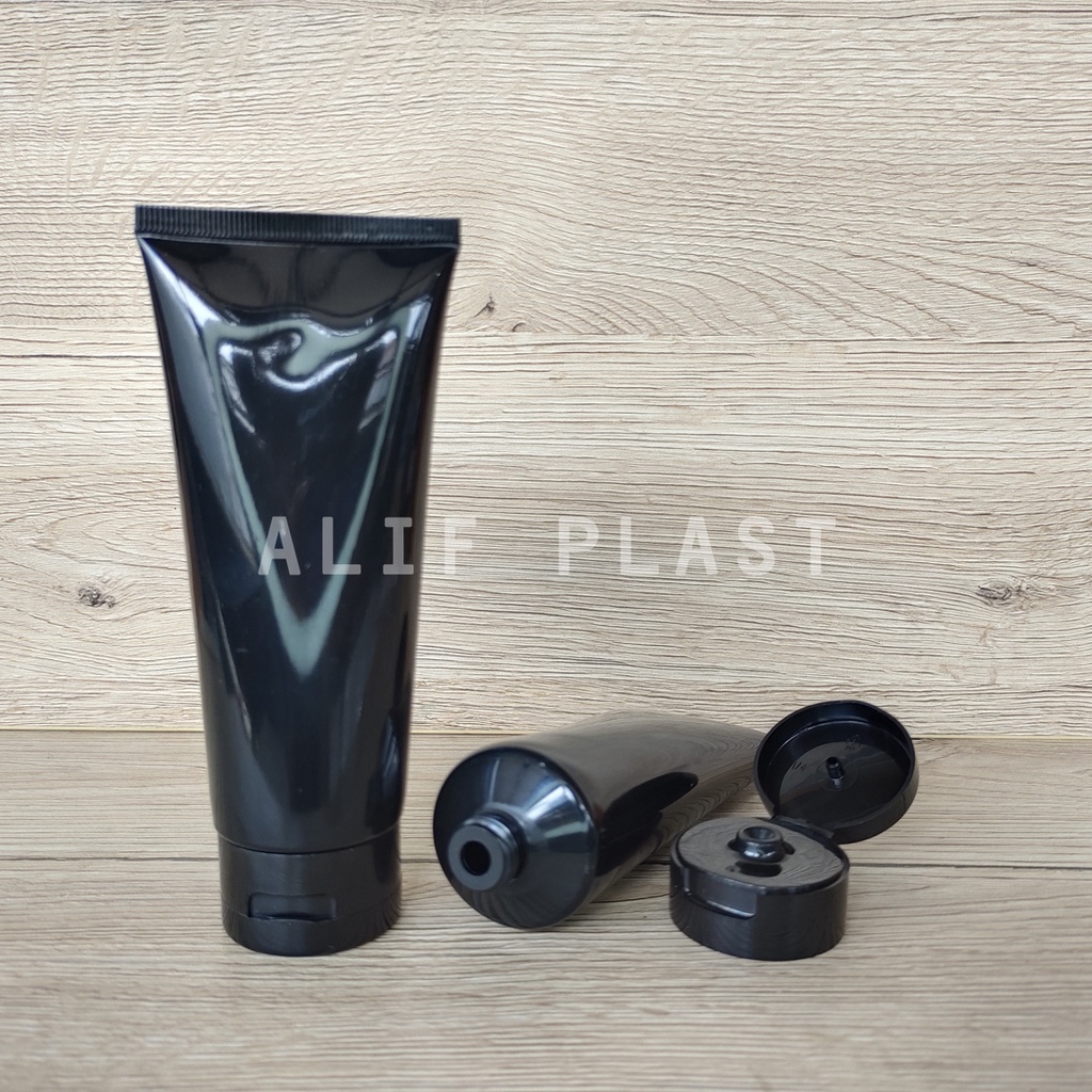 BOTOL TUBE KOSONG 100 GRAM HITAM TUTUP FLIPTOP HITAM