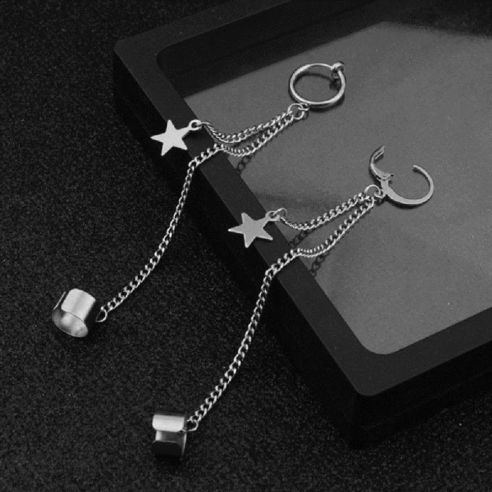 ANTING CUTIE BTS Bangtan Boys Perhiasan Anting Klip Rumbai Rantai Panjang Gaya Korea untuk Pria /