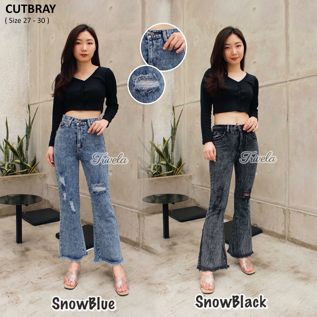 Boyfriend Cutbray Tulang Sobek / Cutbray Ripped / Boyfriend Jeans Wanita / Catlyn 27-34