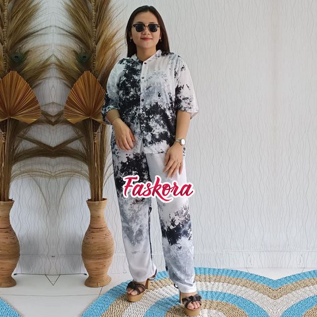 Setelan Kemeja Wanita Tie dye Jumbo STN12 / Kemeja Wanita Lengan Pendek Kekinian Tie dye Jumbo