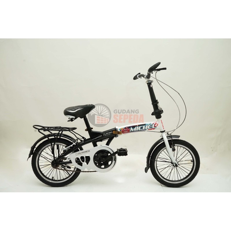 Sepeda Lipat New Phonicia 16 inch 1s Import Termurah folding bike murah berkualitas anak dewasa COD-Hitam Putih