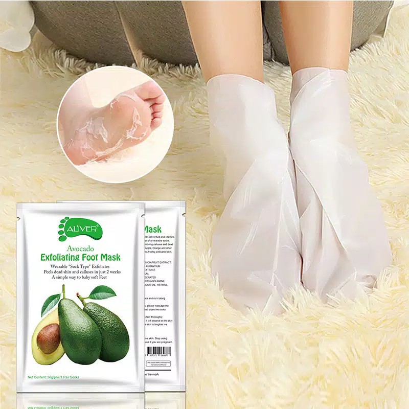 ALIVER Foot Mask Exfoliating Foot Care Avocado Olive Oil Papaya Masker Kaki