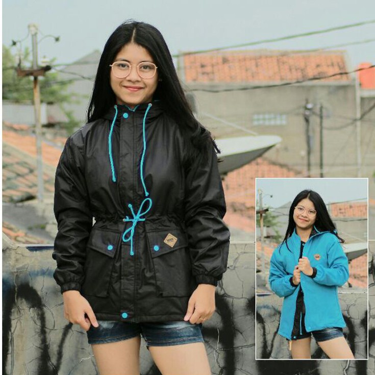 jaket parka bolak balik hitam biru/jaket bolak balik/murah