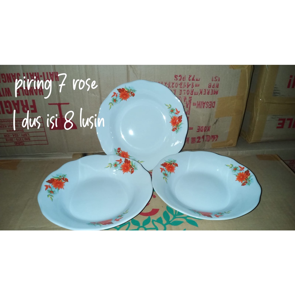 (KHUSUS GOSEND) Piring Keramik Rose Lucky 6 Inch / 7 Inch / 8 InchPiring makan (12 pcs)