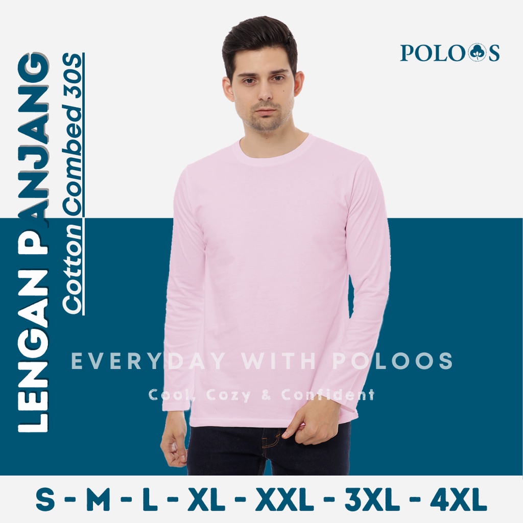 Baju Kaos Polos Pria Lengan Panjang Pink Baby