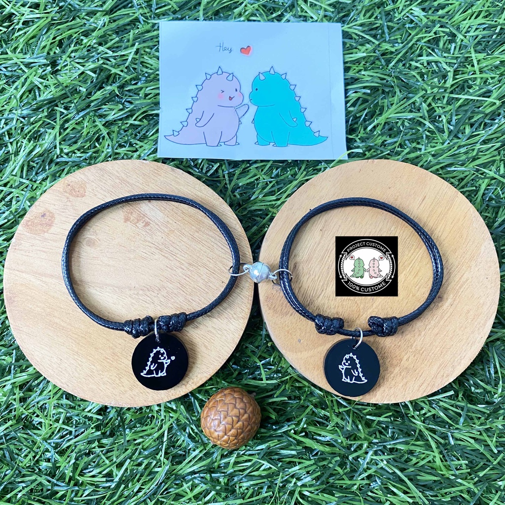 Gelang Couple Dino Magnet Gelang Tangan Couple Pasangan Dan Sahabat Tali Hitam Pria Wanita Keren