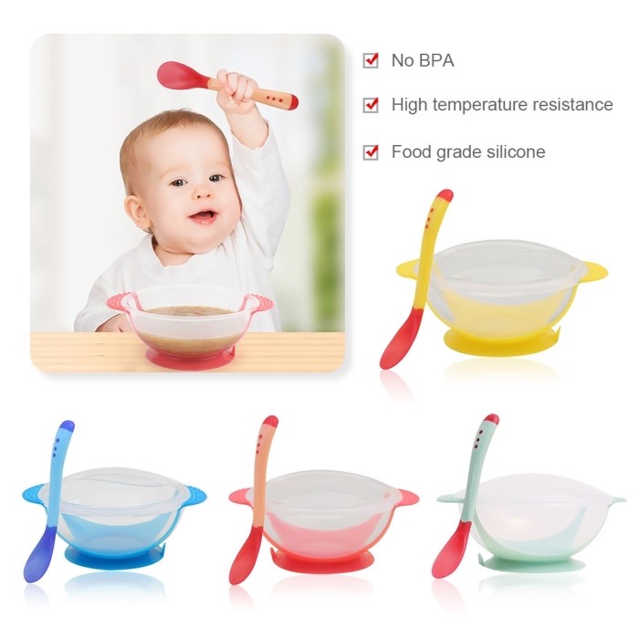 Set mangkok bayi sendok silicone mangkok bayi anti slip silikon aman anti geser tumpah