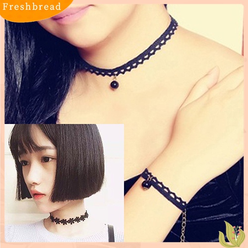 【Fresh】Sweet Lace Choker Stretch Necklace Set Black Retro Vintage Elastic Boho80S 90S