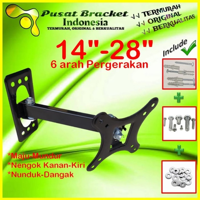 Bracket Tv Monitor Lengan 14&quot; s/d 28&quot; 6arah Fleksible PBI.SWKNM-001