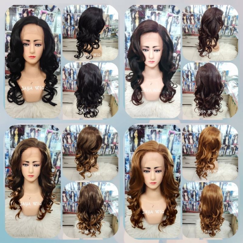 Frontlacewig Curly Panjang 45cm Lace Wig Rambut Palsu Wanita Model Keriting Ready 4 Warna