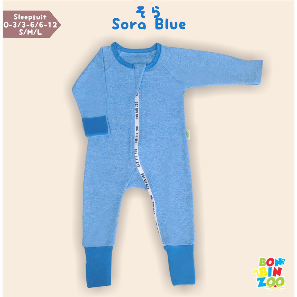 Bonbinzoo Granit Sleepsuit Zipper Jumpsuit Bayi 0-12 Bulan-Sora Blue