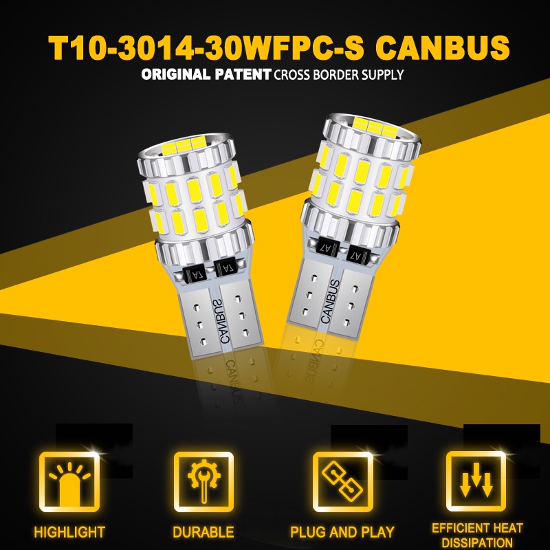 2pcs Lampu LED W5W 194 168 T10 DC12V-24V 3014 Chips 30SMD Untuk Interior Mobil