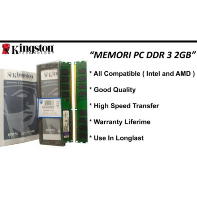 Ram 2 gb ddr 3 pc 10600 memory komputer 2gb 10600 ddr3 kingstone