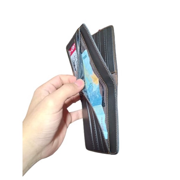 DOMPET HITAM PRIA MODEL KULIT SINTETIS LENTUR / DOMPET LIPAT PRIA