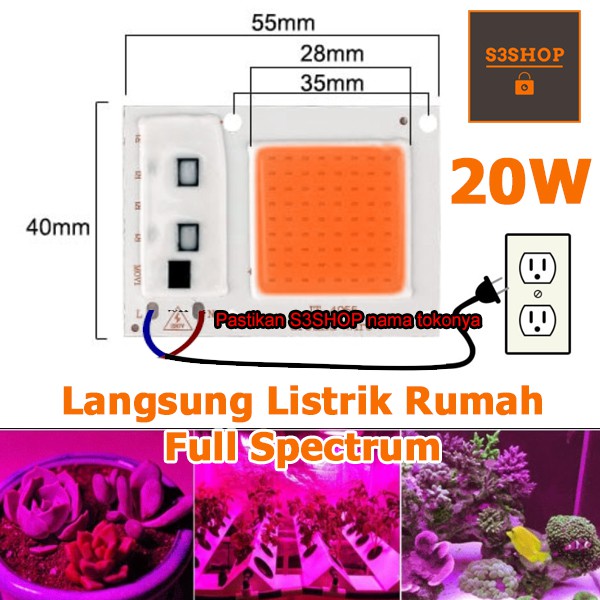 Lampu LED COB Chip Full Spectrum untuk Menumbuhkan Tanaman 20Watt 220V Nursery