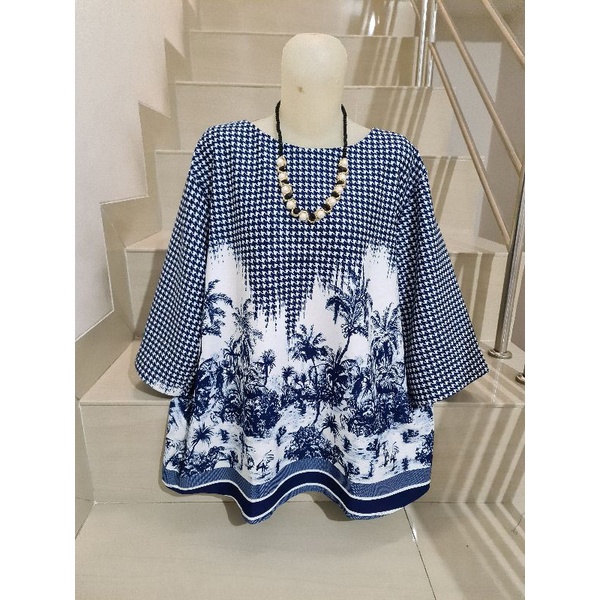 Blouse Scuba Premium Import Jumbo 2XL-3XL-Kotak Gambar - Navy