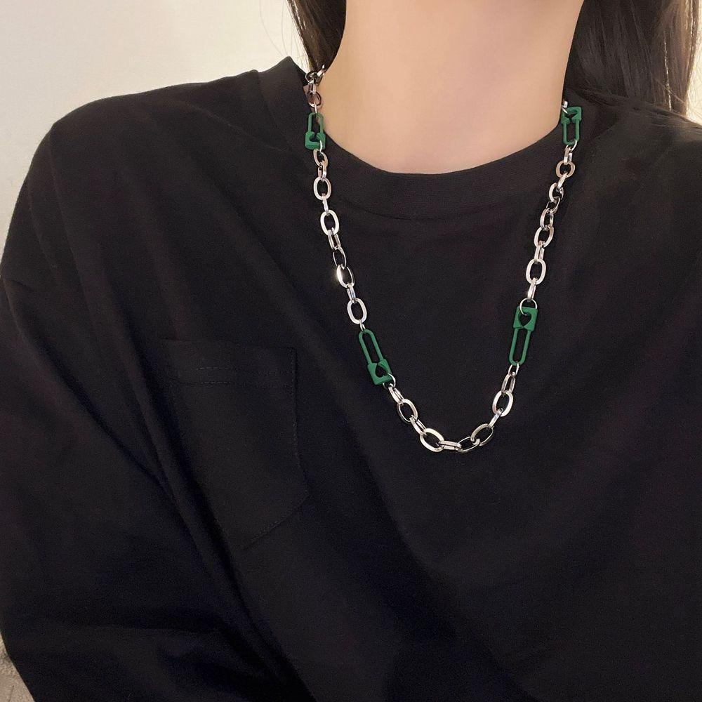 Mxbeauty Korea Style Kalung Unik Hip hop Geometri Pria Kalung Jahitan Hijau Pin Kalung