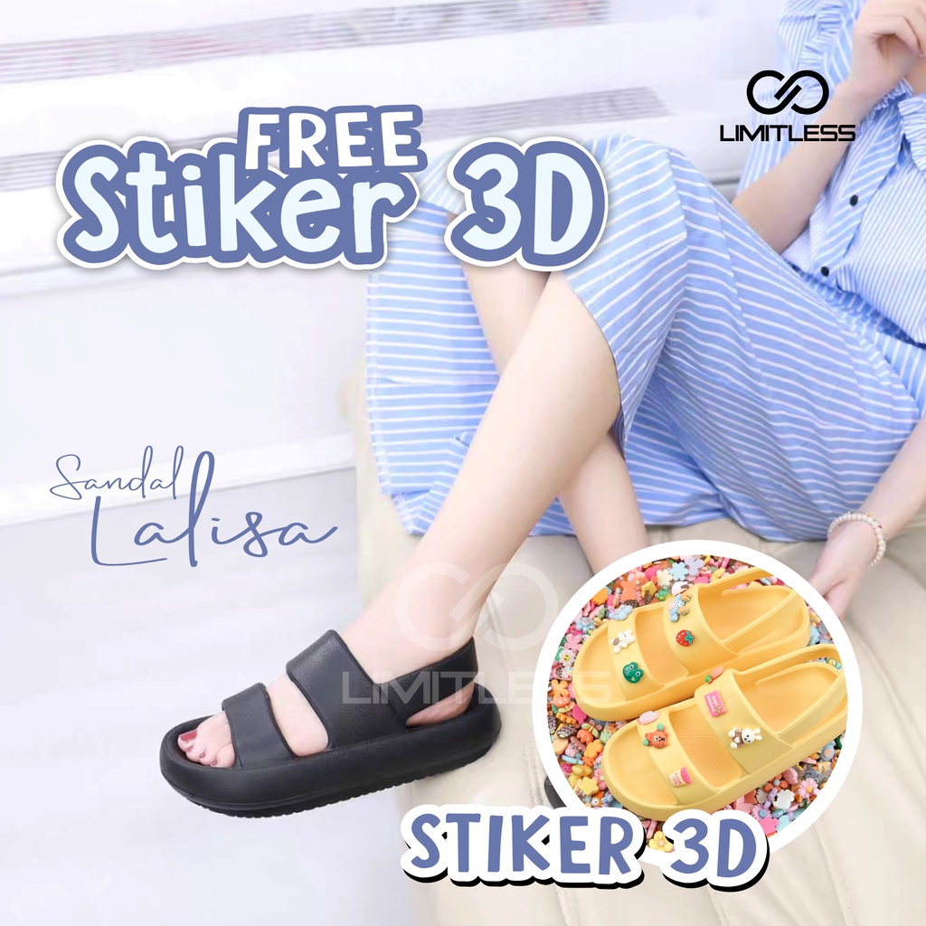 Zerolimit - Sepatu Sandal Gunung Wanita Wedges Elegant Sendal Cewek Tali Belakang Sticker 3D Sandal Lalisa Clay Elastis