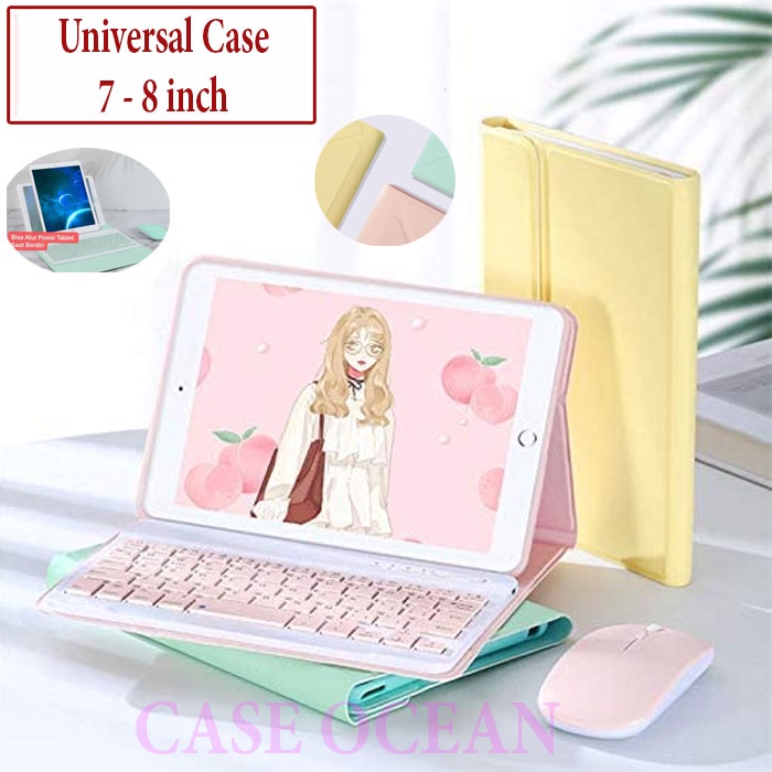 Olike EduTab Edu Tab E1 8 Inch Flipcase Flip Case Casing Book Cover Keyboard Bluetooth Origami Stand