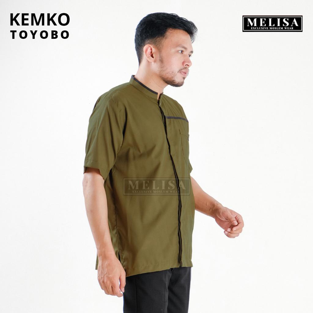 Baju Koko Pria Kemko Lengan Pendek Bahan Katun Toyobo Motip Simpel Dan Elegan Size M L XL Baju Muslim Polos Promo Baju Muslim Terbaru-Warna Olive