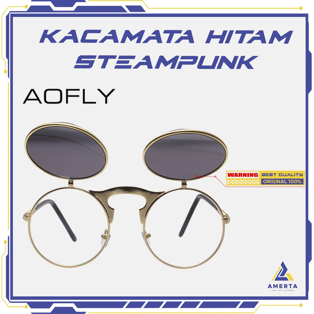 AOFLY Kacamata Hitam Round Vintage Steampunk Sunglasses